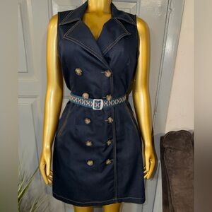 AB Studio Navy Double-Breasted Midi Dress